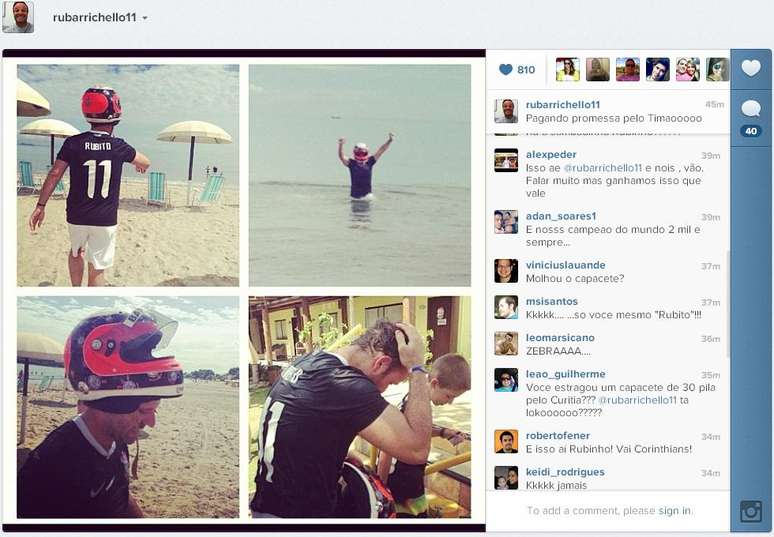 No Instagram, Barrichello publicou sequência de fotos do mergulho no mar