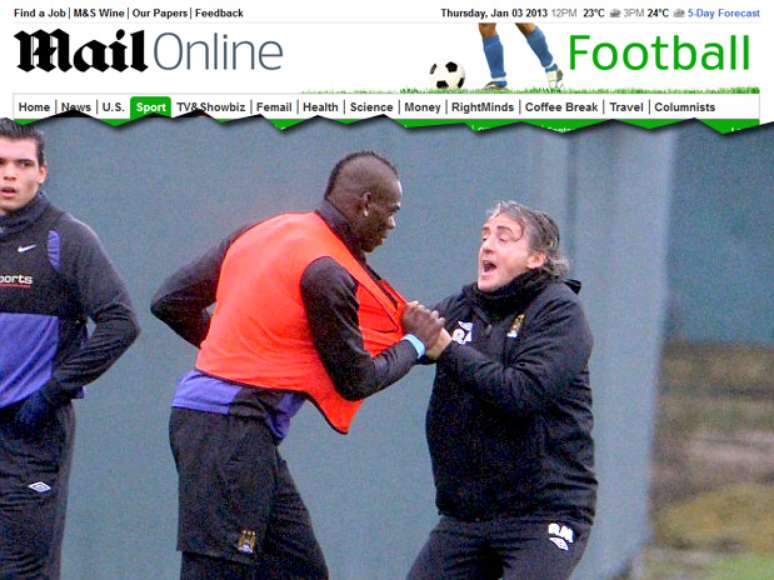 <span style="color: rgb(71, 66, 58); font-family: Arial, Helvetica, sans-serif; line-height: 16px;">Balotelli passou por&nbsp;constantes brigas com o técnico Roberto Mancini</span>