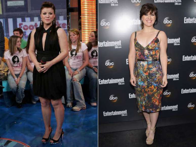 A cantora oito quilos mais magra (&agrave; esq.) e em 2007, com corpo mais cheinho