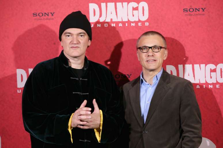 Chistoph Waltz ao lado do diretor de 'Django Livre', Quentin Tarantino, seu primeiro longa desde o aclamado 'Bastardos Ingl&oacute;rios', de 2009