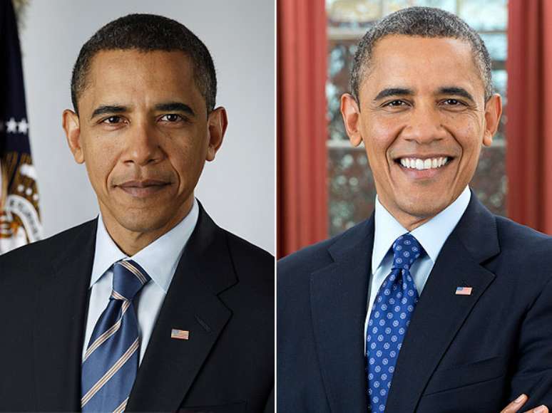 Obama, nos retratos oficias do primeiro e do segundo mandatos