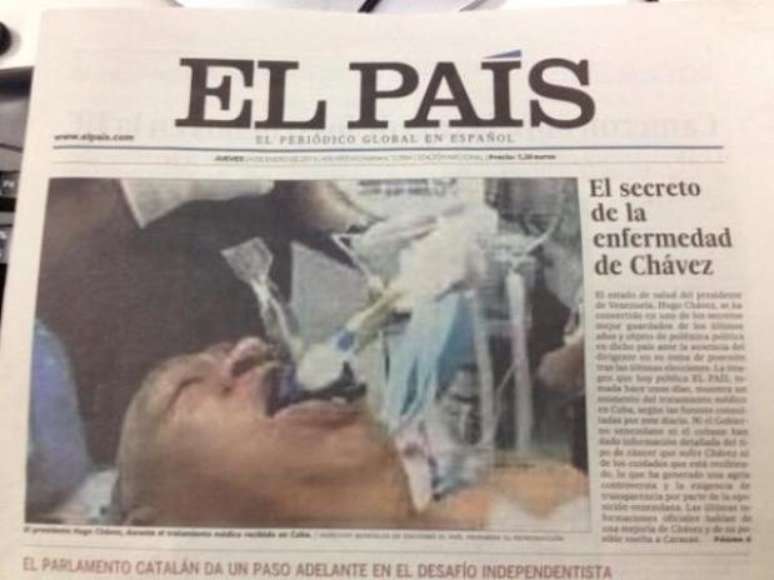 A foto falsa do presidente Hugo Chávez foi publicada na capa do jornal espanhol <em>El País</em>