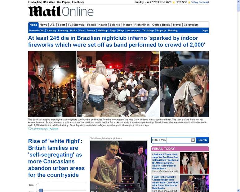 Jornal inglês Dayli Mail destaca inferno na boate em Santa Maria