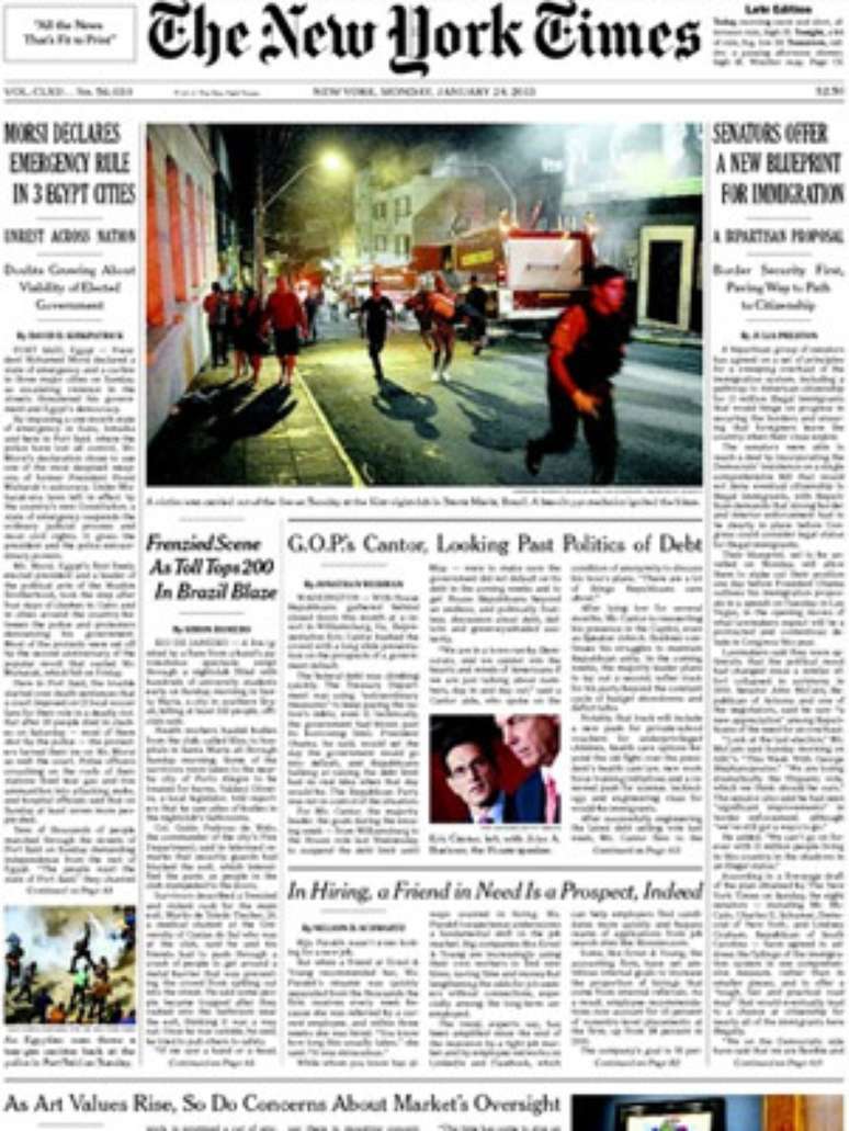 'New York Times' usou foto da tragédia no alto da sua capa impressa