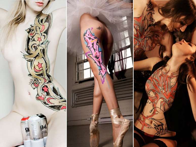 Artistas usam mulheres como telas para pintar com spray