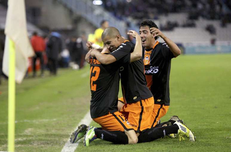 <p>Valencia festeja gol marcado pelo paraguaio Valdez</p>