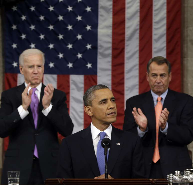 <p>Barack Obama fez seu discurso à frente do vice-presidente Joe Biden e do deputado John Boehner, presidente da Câmara dos Representantes</p>