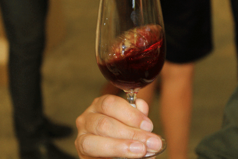 Antes de dar o primeiro gole, movimente a taça para sentir o aroma do vinho e observar sua textura