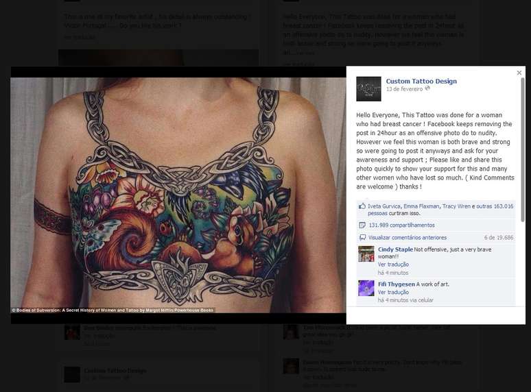 Paciente fez mastectomia e teve foto removida do Facebook, gerando protestos na rede
