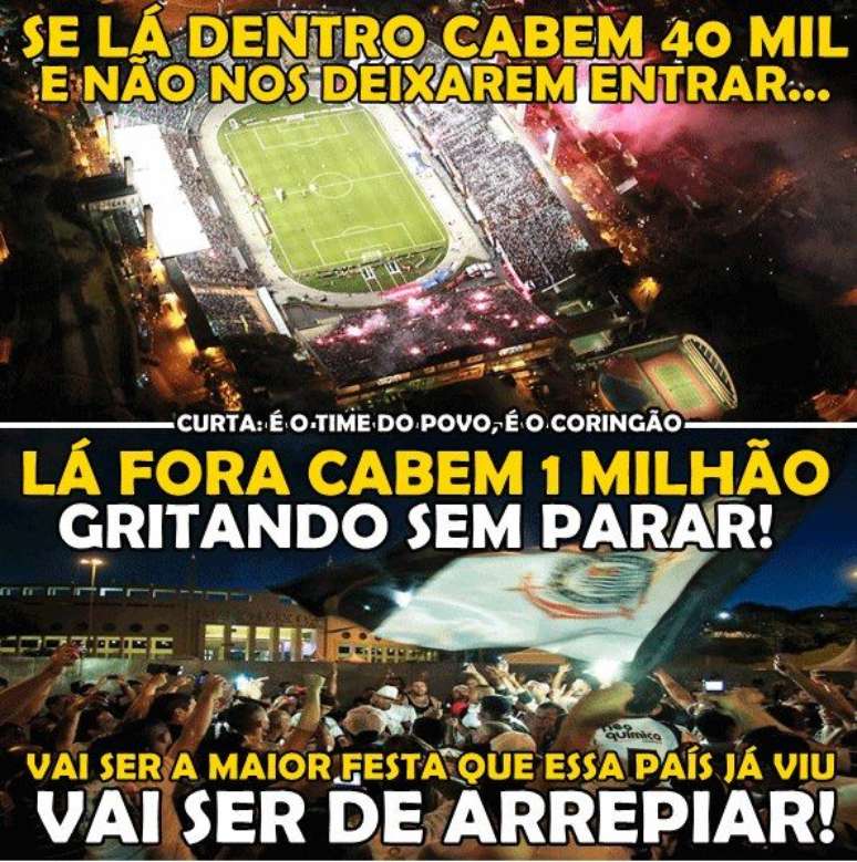 <p>Imagem no Facebook convoca corintianos a cercarem o Pacaembu</p>