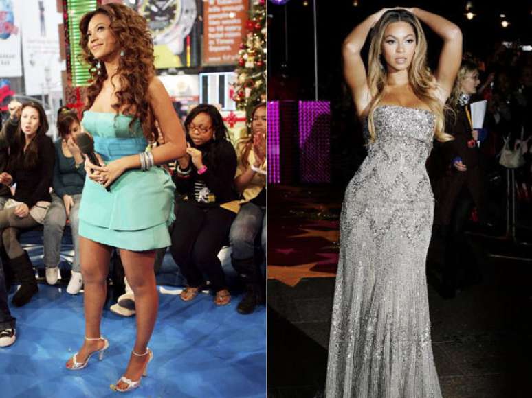 <p>Beyonce, em 2006, e depois durante pré-estreia do filme <em>Dreamgirls</em>, em 2007, para o qual emagreceu 10 kg</p>