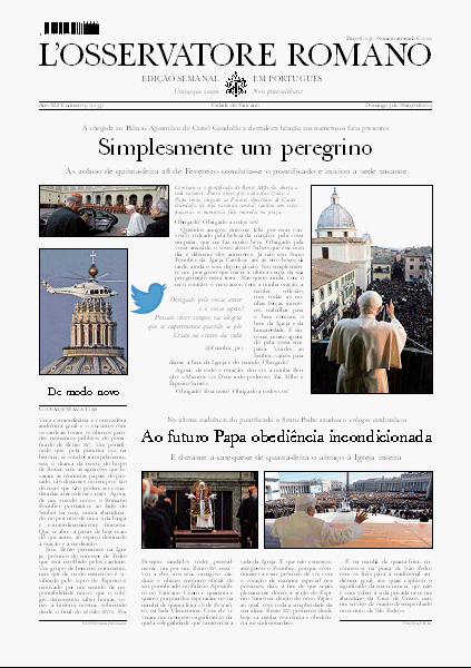 Capa da versão em português do jornal 'L'Osservatore Romano'