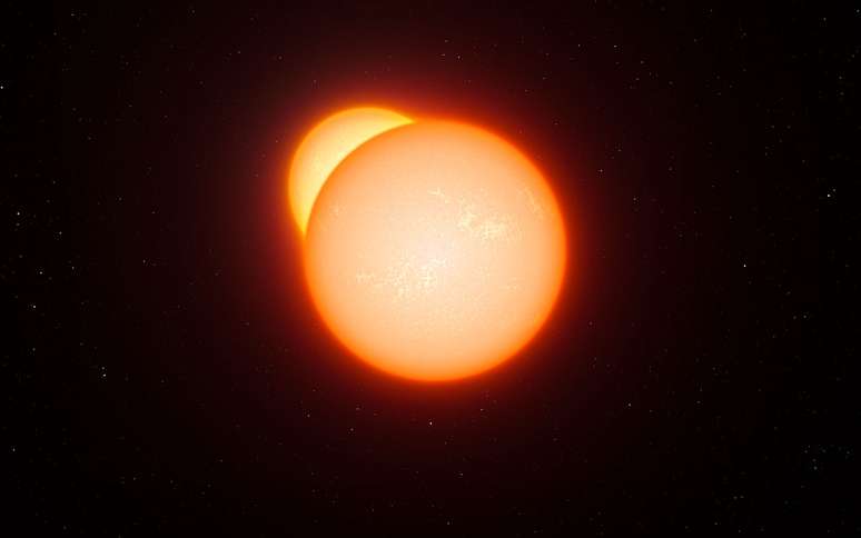 Impressão artística mostra uma estrela binária eclipsante