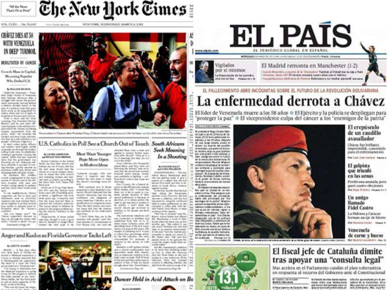 Morte do presidente venezuelano Hugo Ch&aacute;vez repercutiu na capa de v&aacute;rios jornais pelo mundo; confira a seguir alguns deles:
