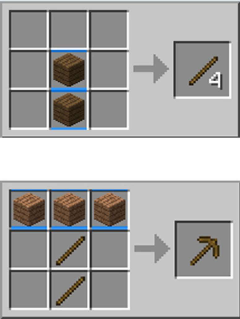 Diagrama mostra como construir a primeira picareta em 'Minecraft'