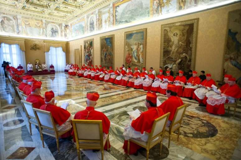 <p>Foto mostra o papa Bento XVI em um consistório ordinário com os cardeais no Vaticano em 11 de março, dia de sua renúncia</p>