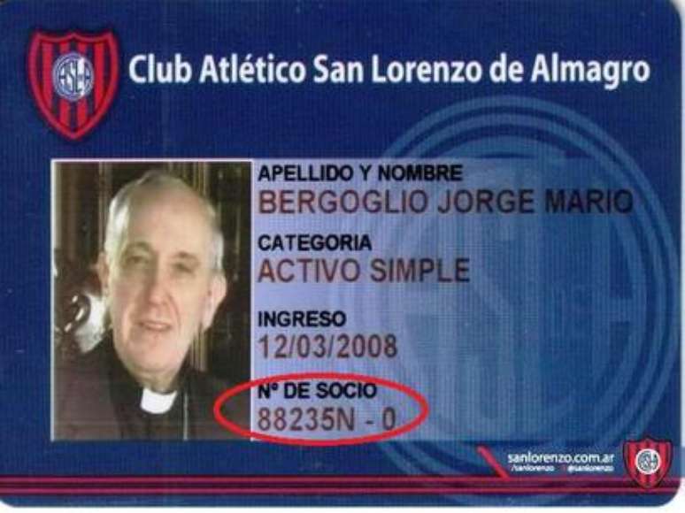 Carteira de sócio de Jorge Mario Bergoglio no San Lorenzo de Almagro