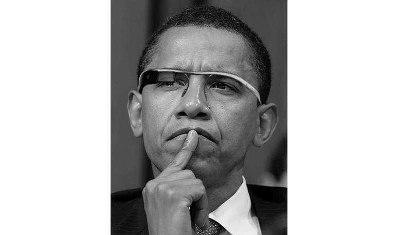 O presidente Barack Obama foi uma das personalidades que usuários e editores do site <I>The Verge</i> usaram como "modelo" para vestir o Google Glass, óculos inteligente do Google