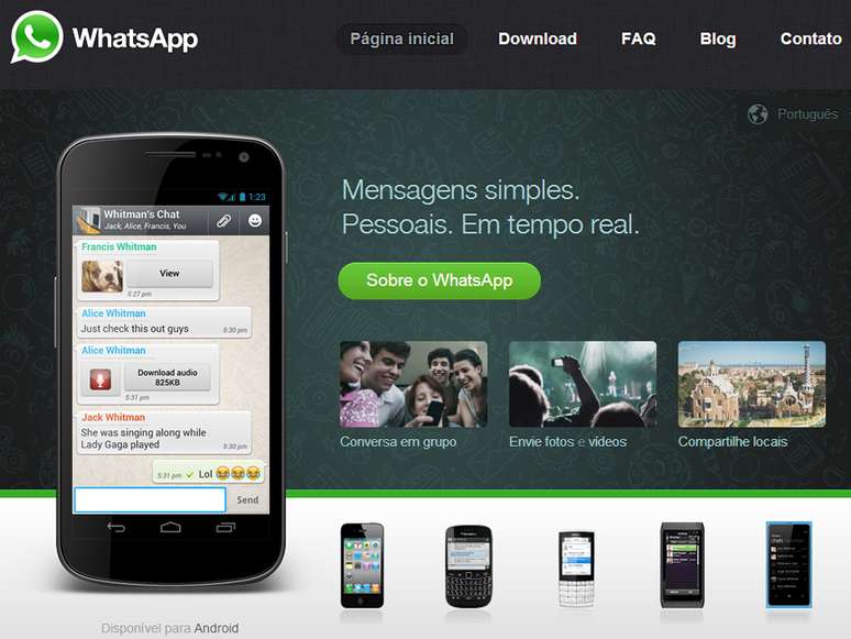 <p>Aplicativo WhatsApp manda mensagens de texto via internet</p>