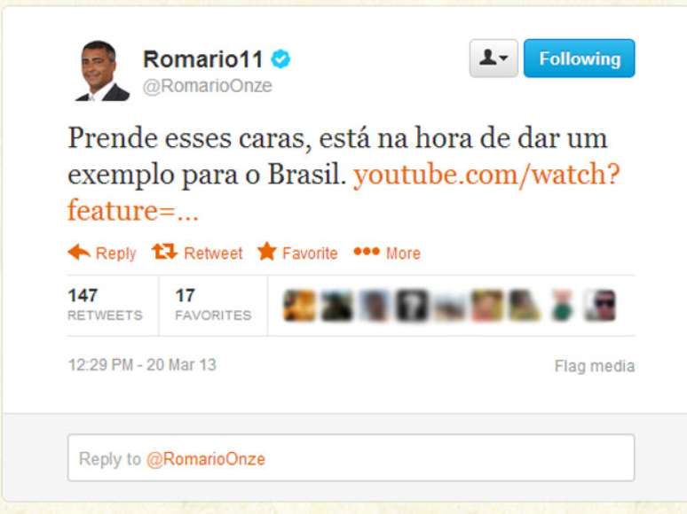 <p>Romário ajudou a divulgar vídeo polêmico no Twitter</p>