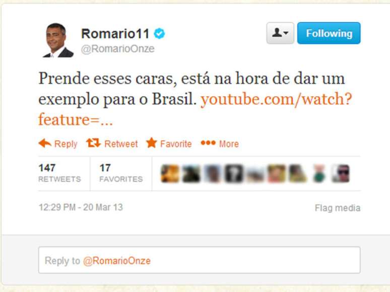 Rom&aacute;rio atacou Jos&eacute; Maria Marin novamente no Twitter