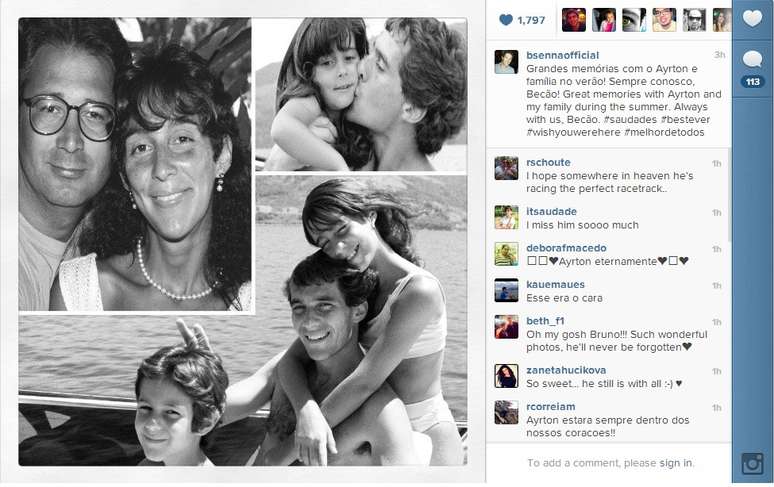 Grandes memórias com o Ayrton e família no verão, escreveu Bruno Senna em rede social