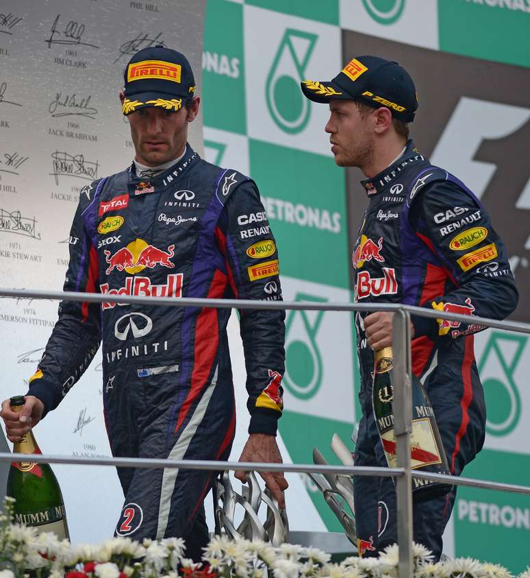 <p>Mark Webber mostrou o dedo do meio, não cumprimentou Vettel e ainda reclamou no pódio</p>