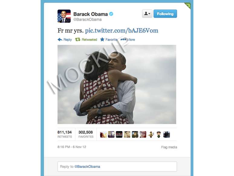 <p>Twitter criou um exemplo de como teria sido tweet do presidente Barack Obama quando se reelegeu a 'mais quatro anos'</p>