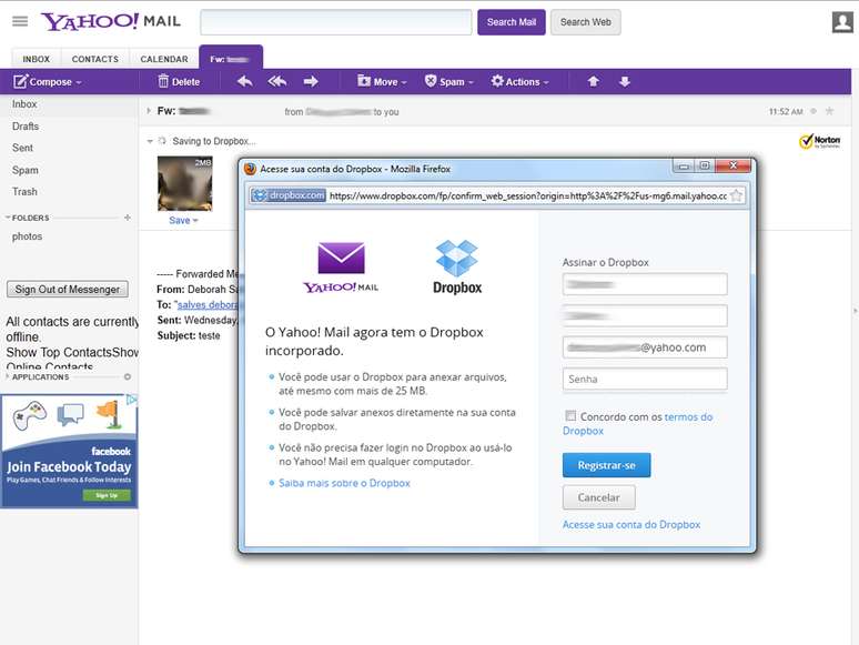 Conta do Yahoo! poderá ser usada para registro no Dropbox a partir do e-mail