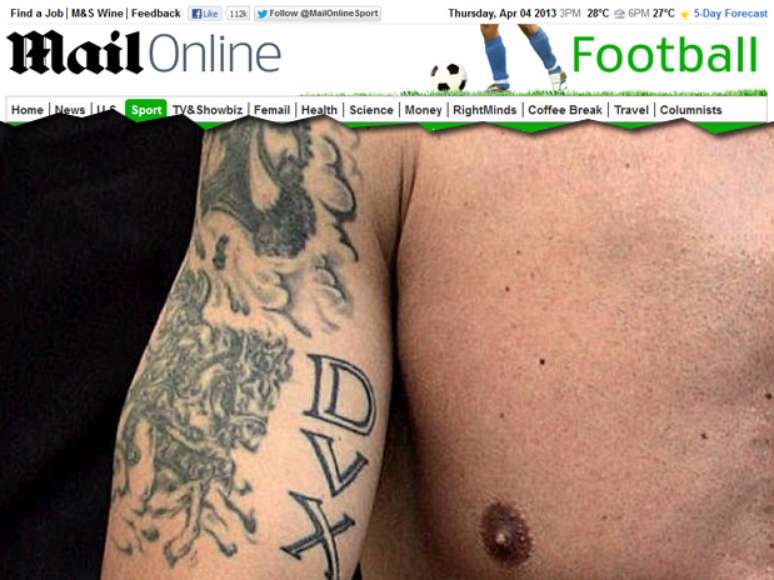 <p>Suposta tatuagem no bra&ccedil;o de Di Canio teria inscri&ccedil;&atilde;o Dux, uma refer&ecirc;ncia ao Duce&nbsp;Mussolini</p>