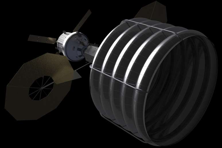 Concepção artística mostra como seria a estrutura para capturar o asteroide