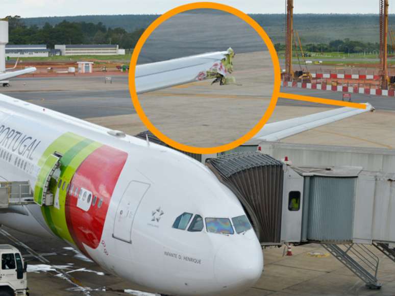 Avião da TAP se chocou com uma torre de iluminação do Aeroporto Internacional Presidente Juscelino Kubitschek, em Brasília. De acordo com a Inframérica, no momento do acidente o avião seguia por uma pista inapropriada
