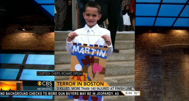 Reprodução da rede CBS mostra uma foto de Martin Richard