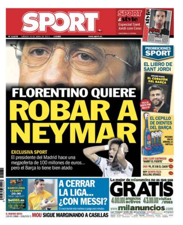 <p>Jornal espanhol Sport destaca suposto interesse do Real Madrid em atacante do Santos Neymar</p>