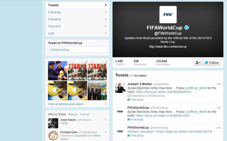 Conta oficial da Fifa no Twitter foi invadida na tarde desta segunda-feira