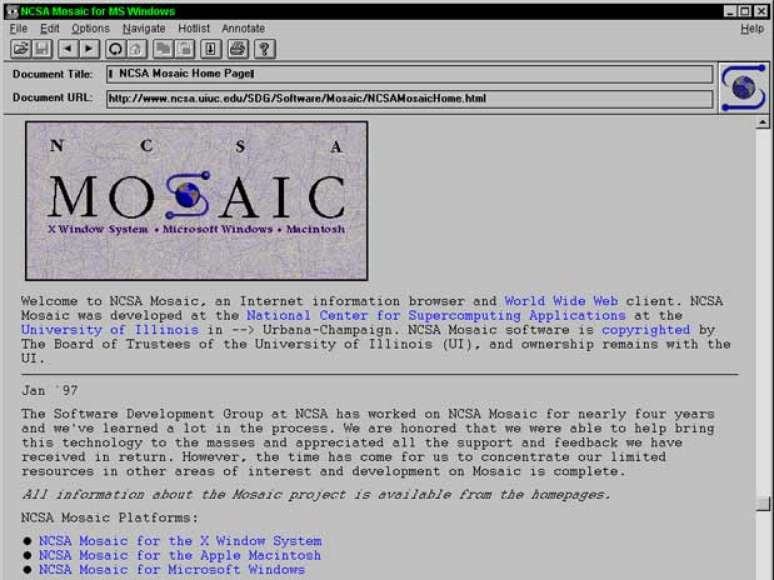 Primeira versão do Mosaic foi lançada ao público em 1993