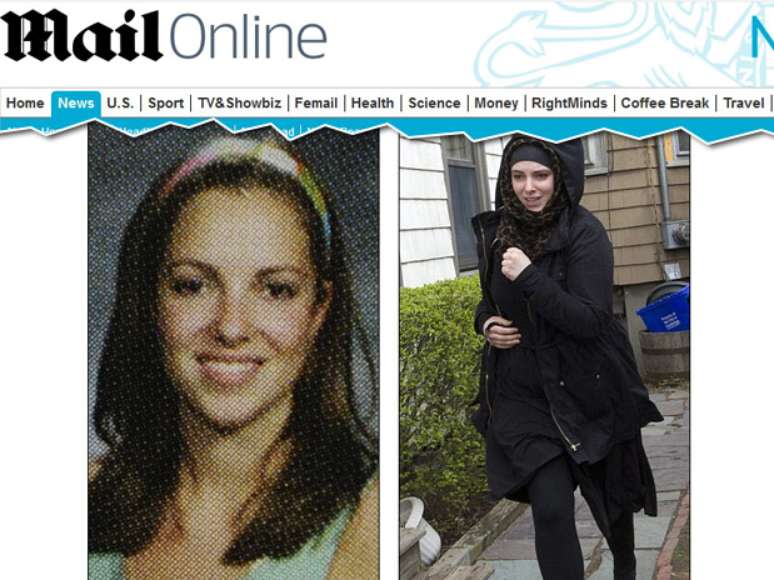 Katherine Russell, mulher de Tamerlan Tsarnaev, em foto da época de escola (esq.) e recente