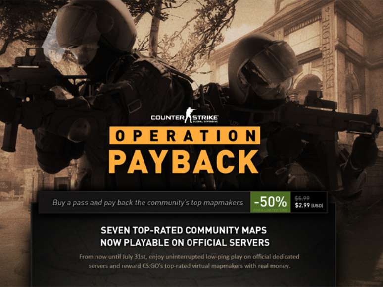 'Operation Payback' premia financeiramente os melhores mapas de 'Counter-Strike: Global Offensive' criado por jogadores