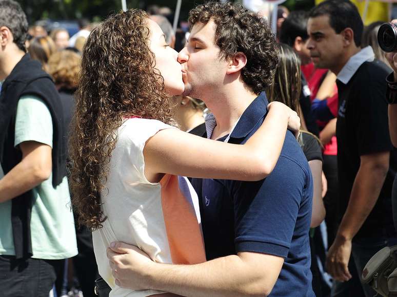 Casal trocou um beijo de "boa sorte" antes do início das provas