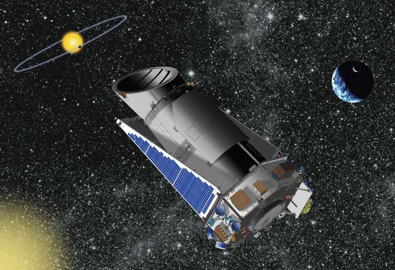 Projeção artística mostra o telescópio espacial Kepler