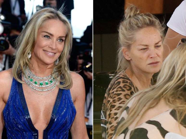 Sharon Stone durante première no Festival de Cannes e em café da manhã com amigos, na última quinta (23)