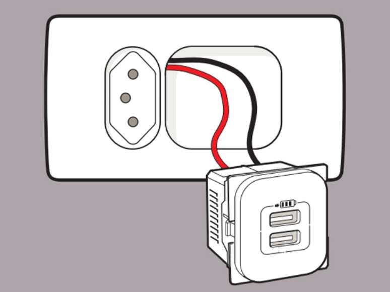 Segundo a fabricante, tomada USB é instalada normalmente na parede, como se fosse uma tomada elétrica
