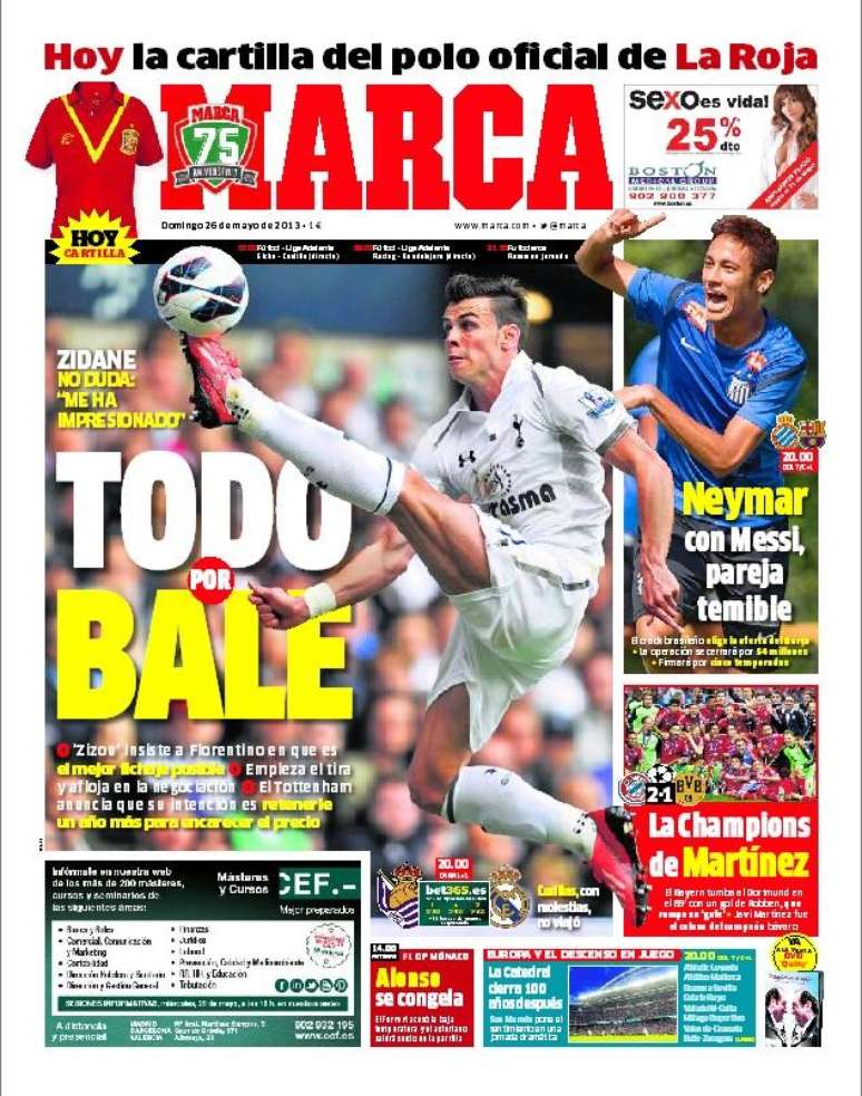 Neymar divide espaço com Gareth Bale na capa do madrileno Marca