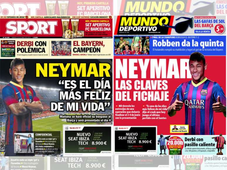 Jornais catalães projetam Neymar com a camisa do Barcelona