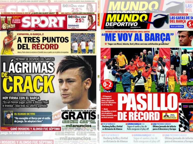 Jornais catalães deram destaque à despedida de Neymar