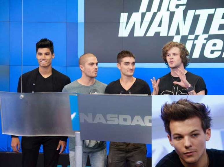 O quarteto The Wanted no programa Watch What Happens; no detalhe, &agrave; direita, Louis Tomlinson