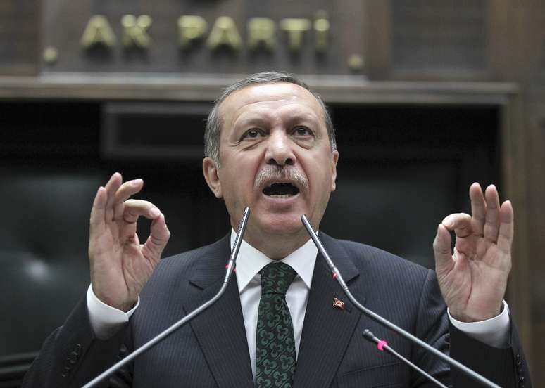 <p>O premi&ecirc; turco, Recep Tayyipt Erdogan, durante discurso&nbsp;em Ancara (foto de arquivo)</p>