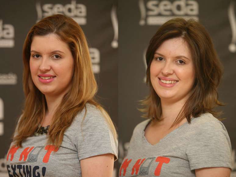 A blogueira Bianca Kushnir, de 28 anos, renovou o visual com o corte médio repicado e a tonalidade mais escura do loiro