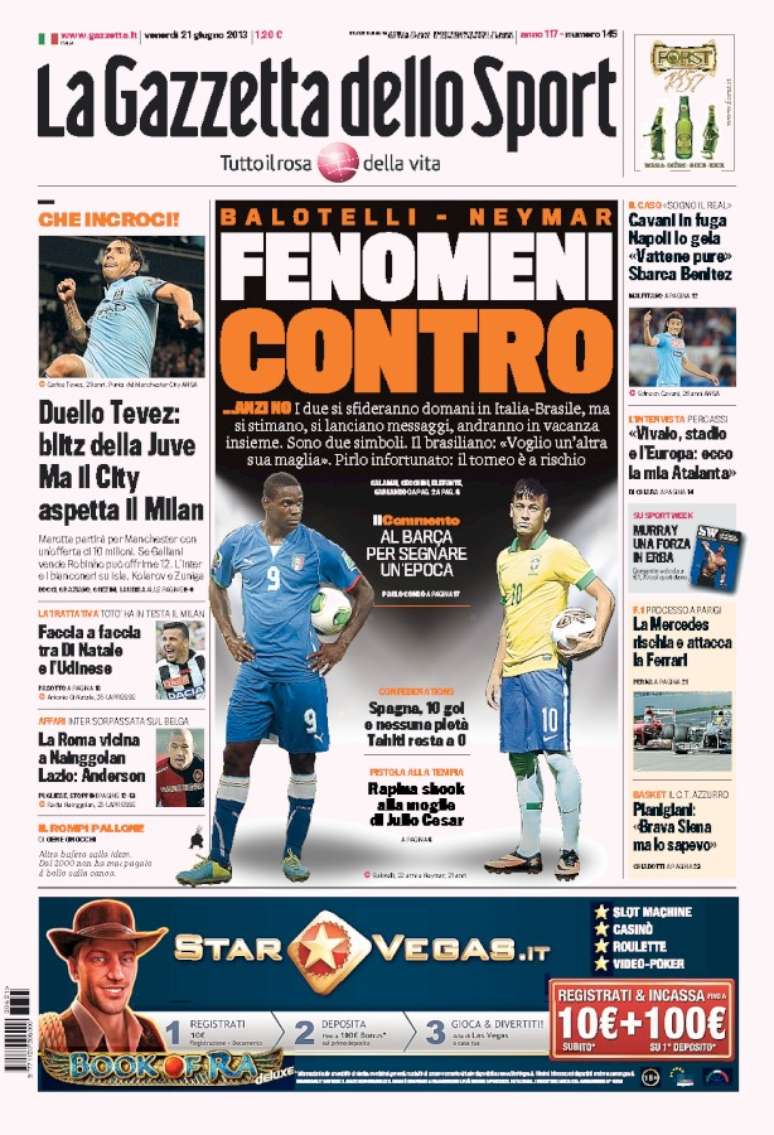 <p>Jornal destacou semelhanças entre amigos Neymar e Balotelli, que se enfrentarão neste sábado em Salvador</p>