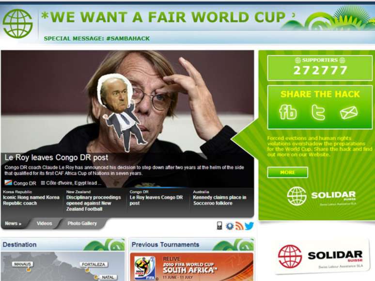 <p>Site mostra Blatter "assustado" com o número de internautas contra a Copa do Mundo no Brasil</p>